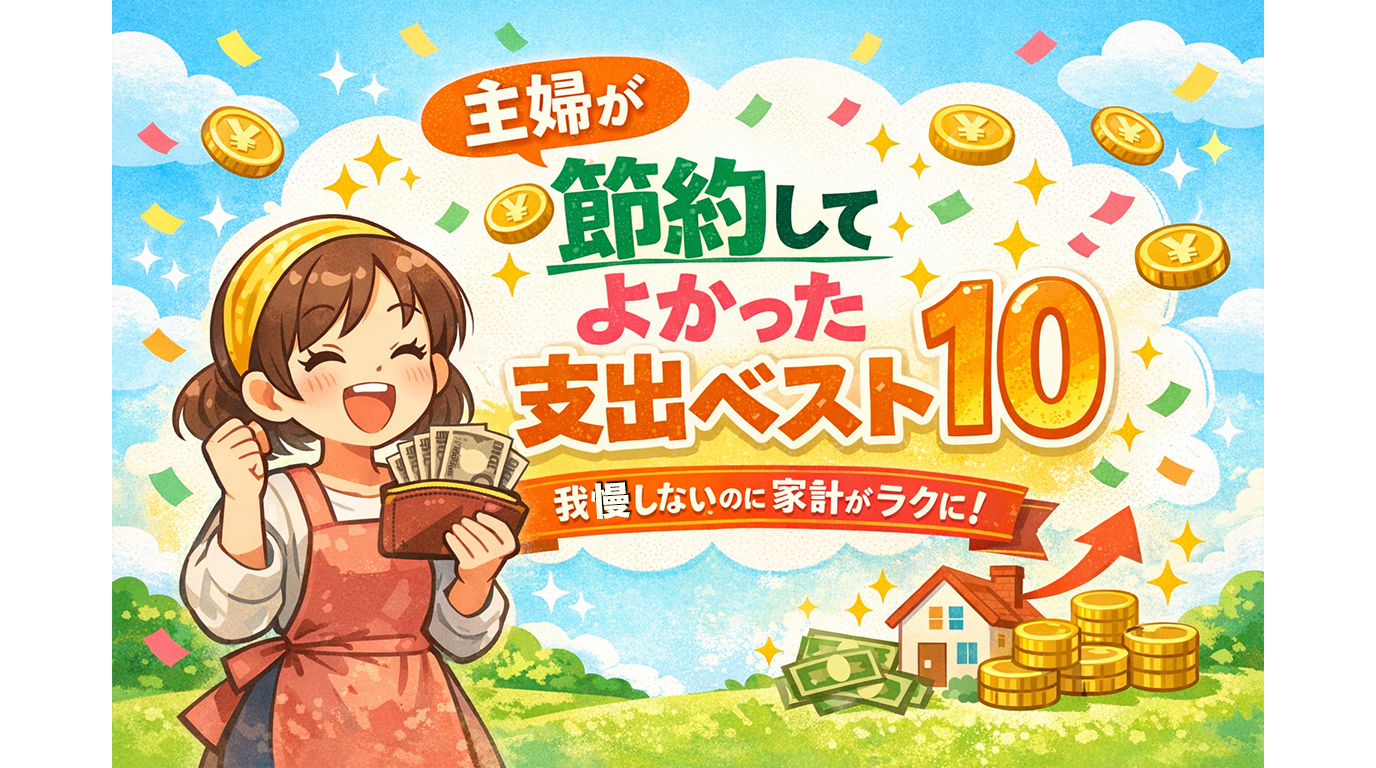 主婦が節約してよかったと感じた支出ベスト10を紹介するイラスト