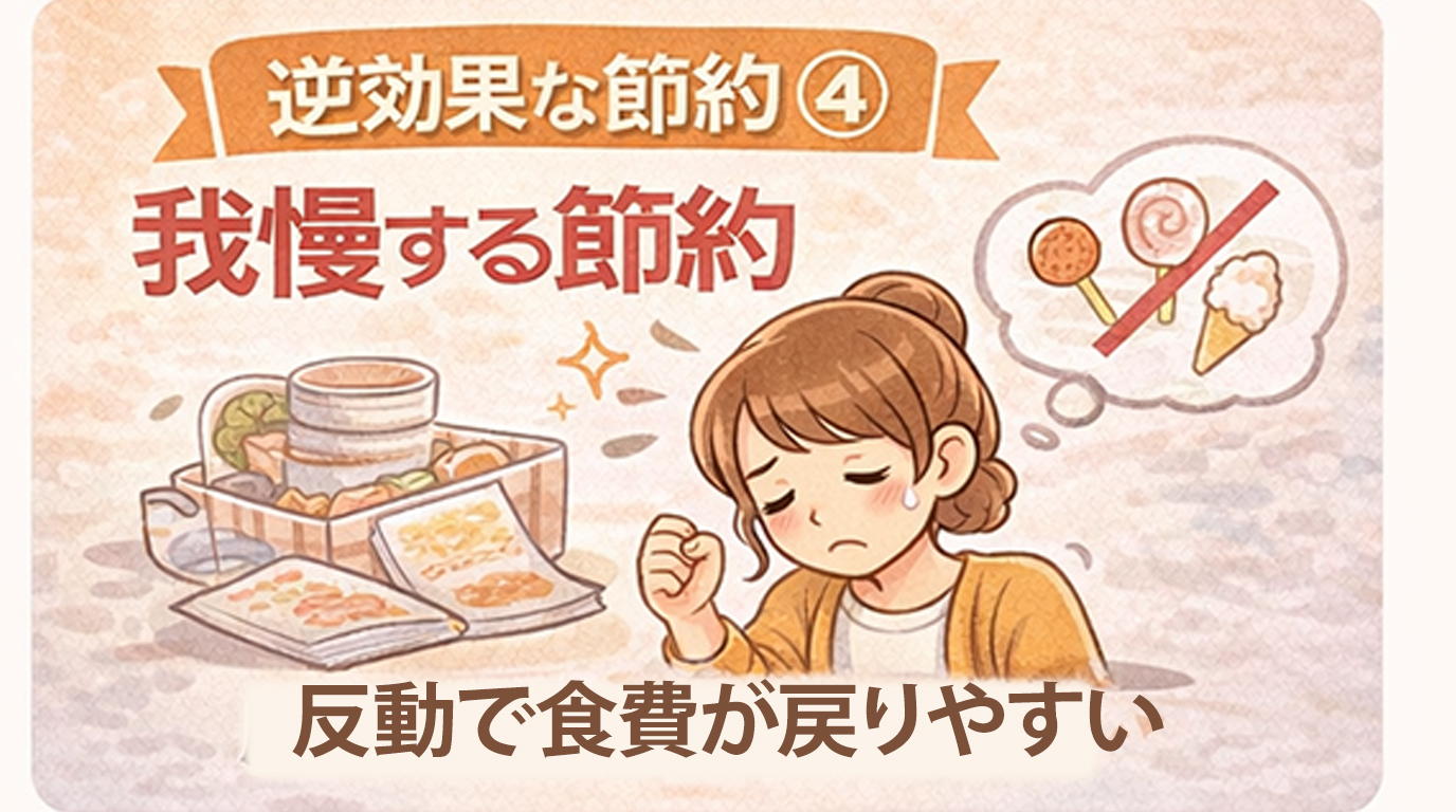 まとめ買いをしすぎて食材を使い切れず、食費が膨らんでしまう様子を表したイラスト