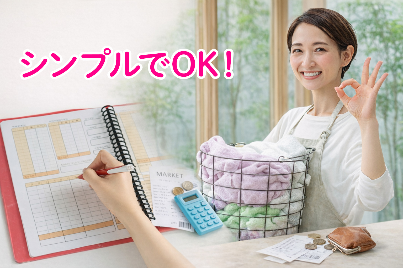 家計簿をつけながら家計管理を行う主婦のイメージ（チェックリストで簡単に管理）